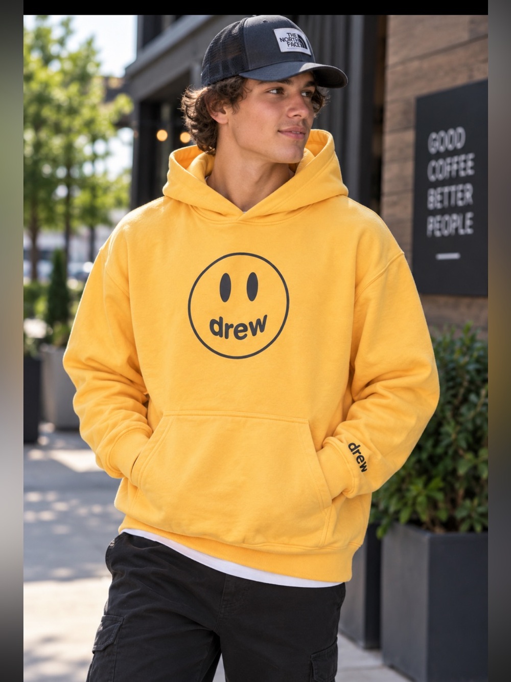 Drew House Yellow Pullover Hoodie with  Smiley Logo Oversized Medium